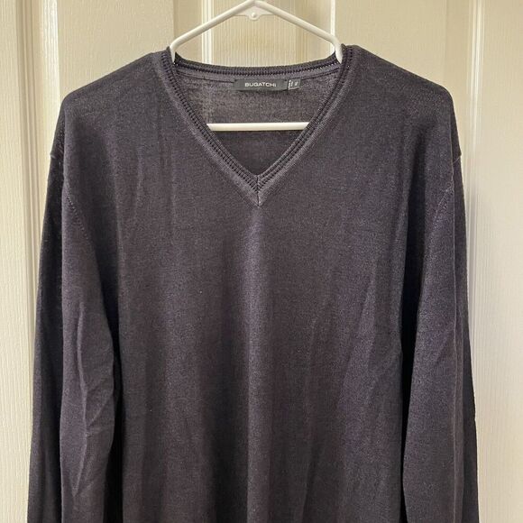 Bugatchi Merino Wool Pullover V-Neck Sweater Italy Charcoal Gray Men's Size XL - Picture 8 of 11